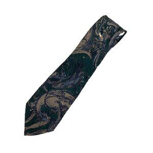 Vintage FRATELLI Men’s Green Paisley Print 100% Silk Tie Made In Italy 4” X 60”
